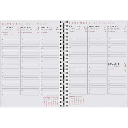 AGM Agenda Moderne Recharge A5 Semainier Spiralée INTABSEM-Recharge Agenda-Agenda Moderne-Papeterie du Dôme