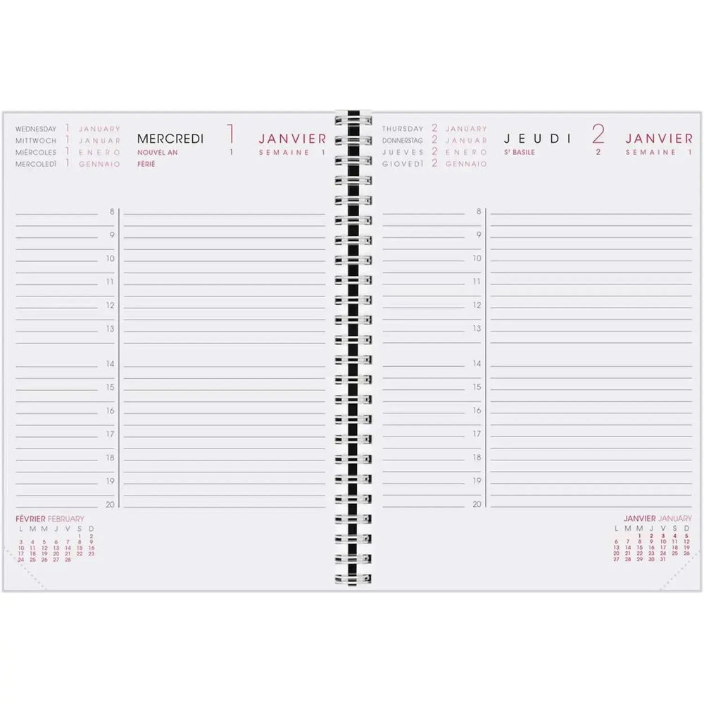 AGM Agenda Moderne Recharge Bureau Spiralée 1J/P Semestre INTAB1J-Recharge Agenda-Agenda Moderne-Papeterie du Dôme