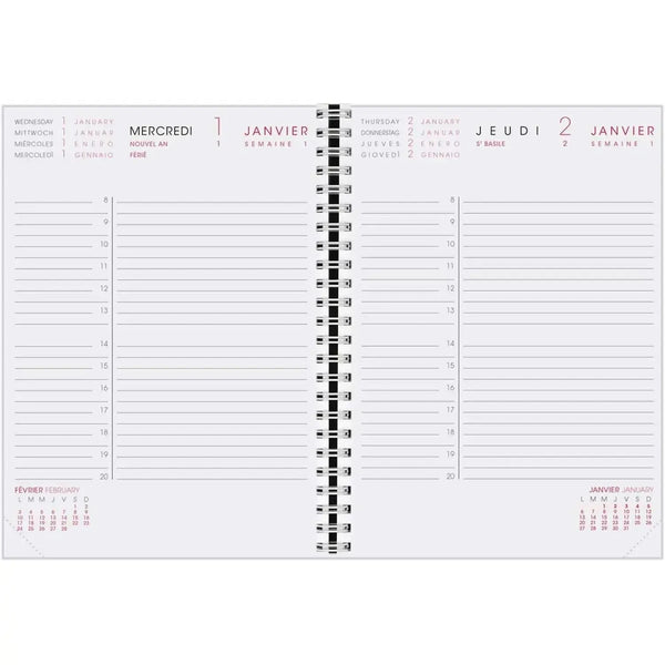 AGM Agenda Moderne Recharge Bureau Spiralée 1J/P Semestre INTAB1J-Recharge Agenda-Agenda Moderne-Papeterie du Dôme