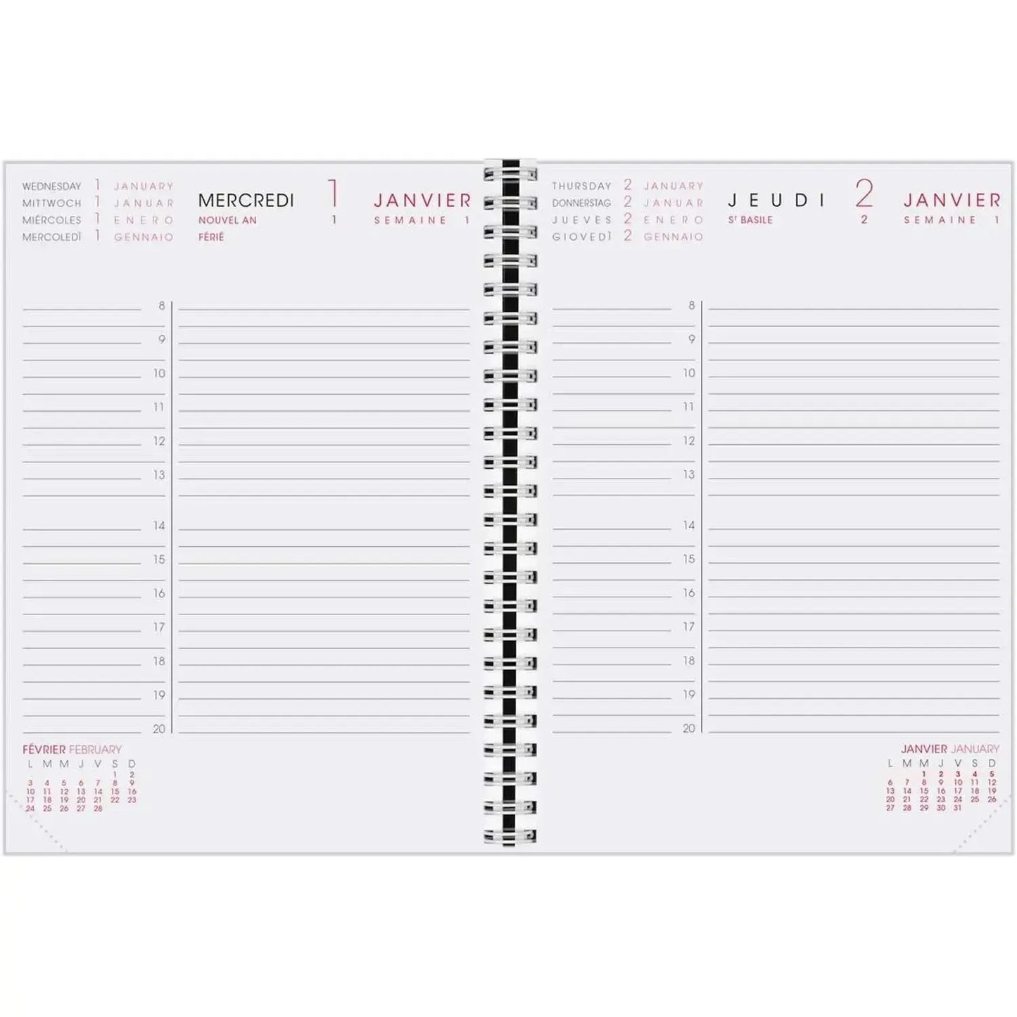 AGM Agenda Moderne Recharge Bureau Spiralée 1J/P Semestre INTAB1J-Recharge Agenda-Agenda Moderne-Papeterie du Dôme