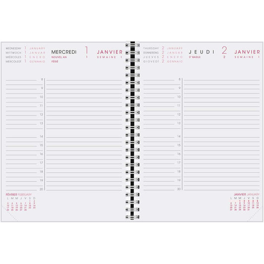 AGM Agenda Moderne Recharge Bureau Spiralée 1J/P Semestre INTAB1J-Recharge Agenda-Agenda Moderne-Papeterie du Dôme
