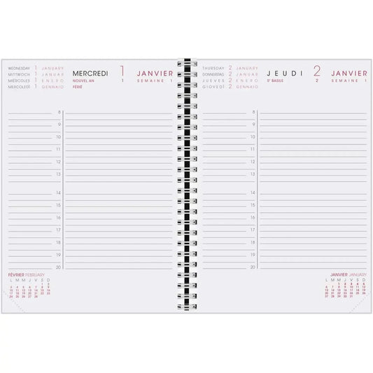 AGM Agenda Moderne Recharge Bureau Spiralée 1J/P Semestre INTAB1J-Recharge Agenda-Agenda Moderne-Papeterie du Dôme