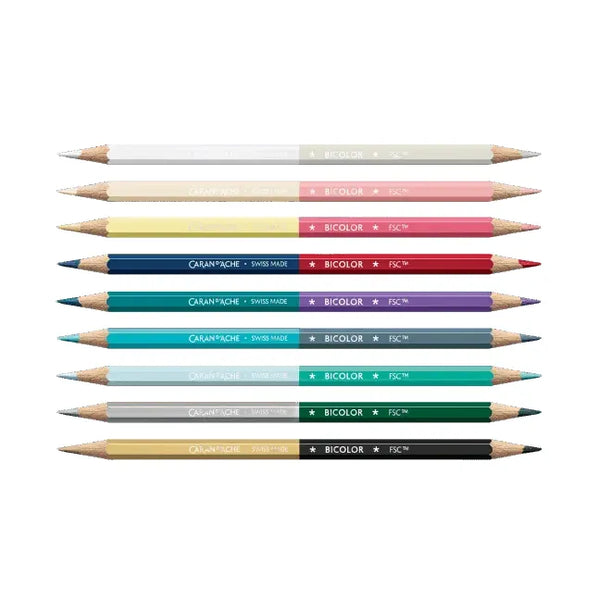 CA Set 9 Crayons Bicolor et Pinceau Alpine Frost-Boîte à Crayons-Caran d'Ache-Papeterie du Dôme