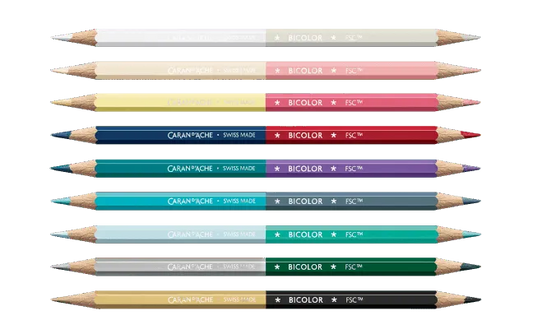 CA Set 9 Crayons Bicolor et Pinceau Alpine Frost-Boîte à Crayons-Caran d'Ache-Papeterie du Dôme