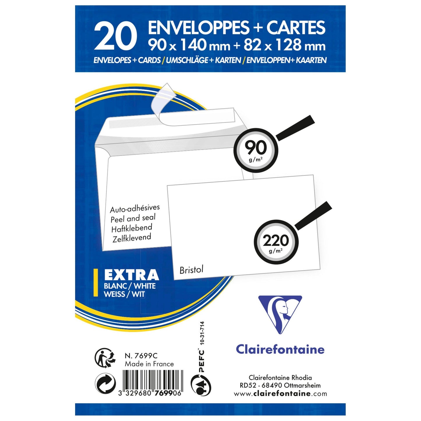 CLT 20 Carte avec Enveloppe Adhéclair-Correspondance-Clairefontaine-Papeterie du Dôme