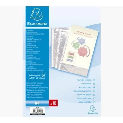EXA 10 Pochettes Perforées PP Lisse A4 6/100e-Pochettes-Exacompta-Papeterie du Dôme