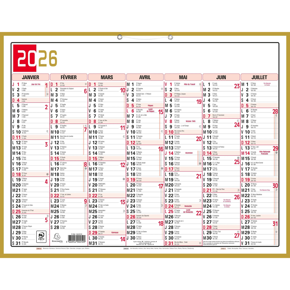 EXA Calendrier Mémento Tricolore 43x33-Calendrier-Exacompta-Papeterie du Dôme