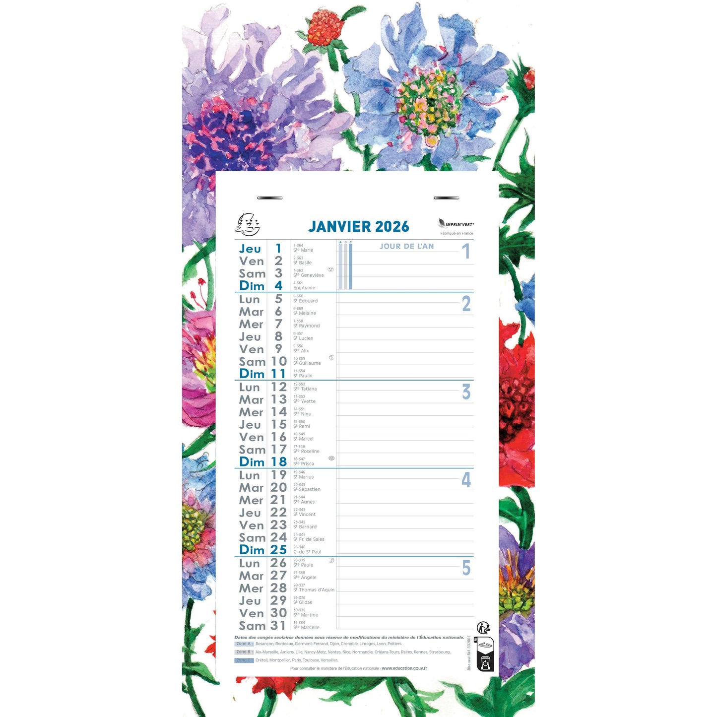 EXA Calendrier Mensuel Support Fleurs 16x33-Calendrier-Exacompta-Papeterie du Dôme