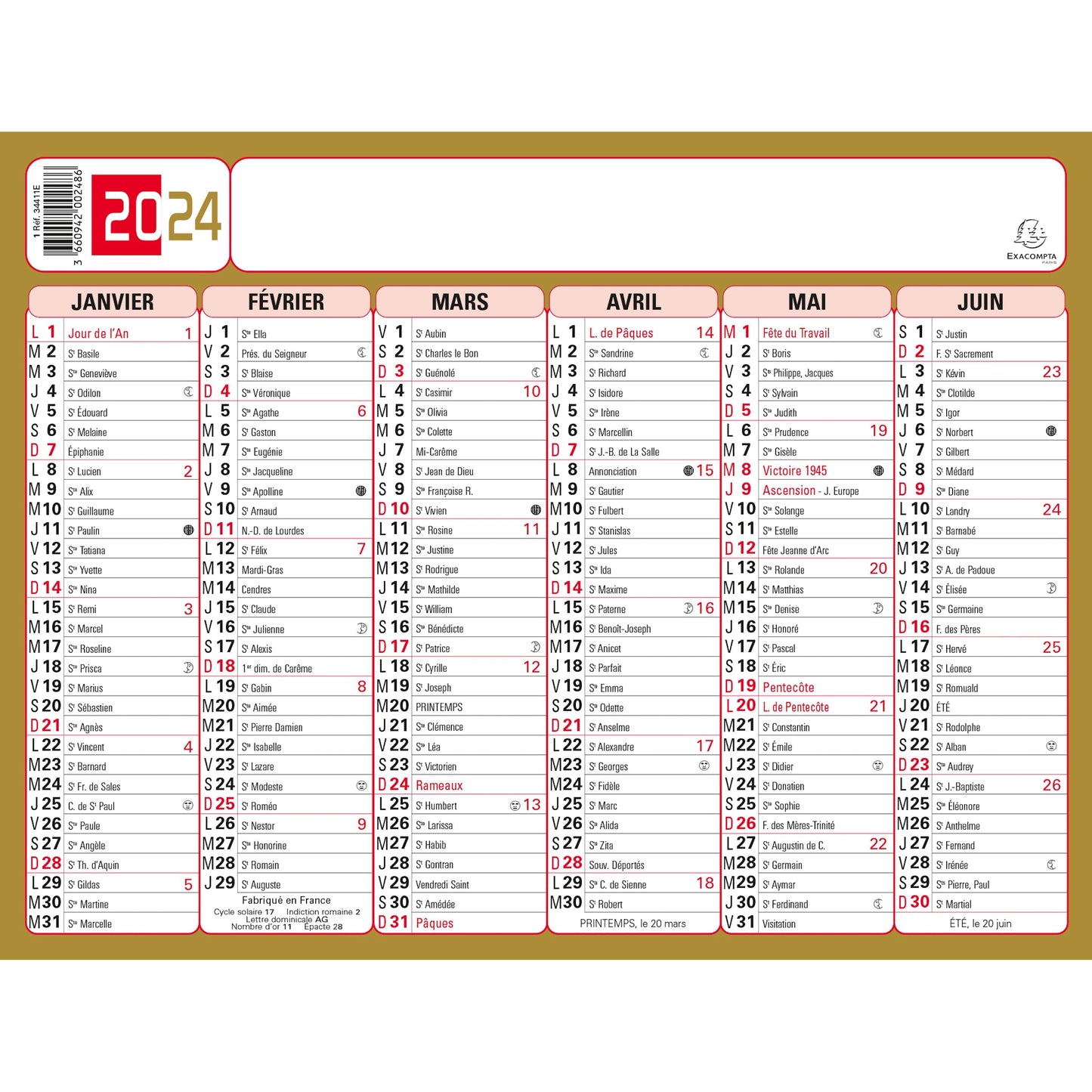 EXA Calendrier Tricolore Neutre 13x17-Calendrier-Exacompta-2024-Papeterie du Dôme
