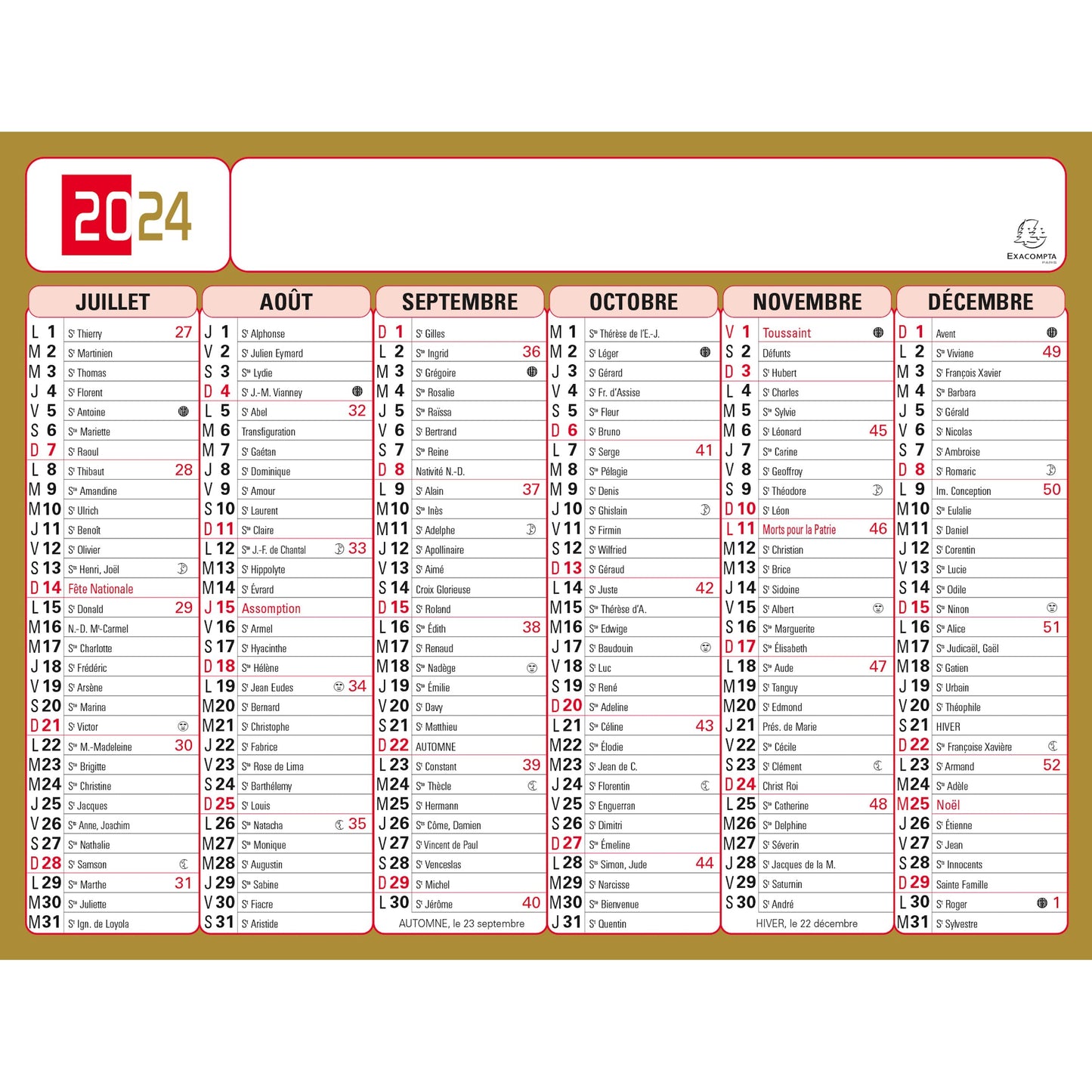 EXA Calendrier Tricolore Neutre 13x17-Calendrier-Exacompta-2024-Papeterie du Dôme