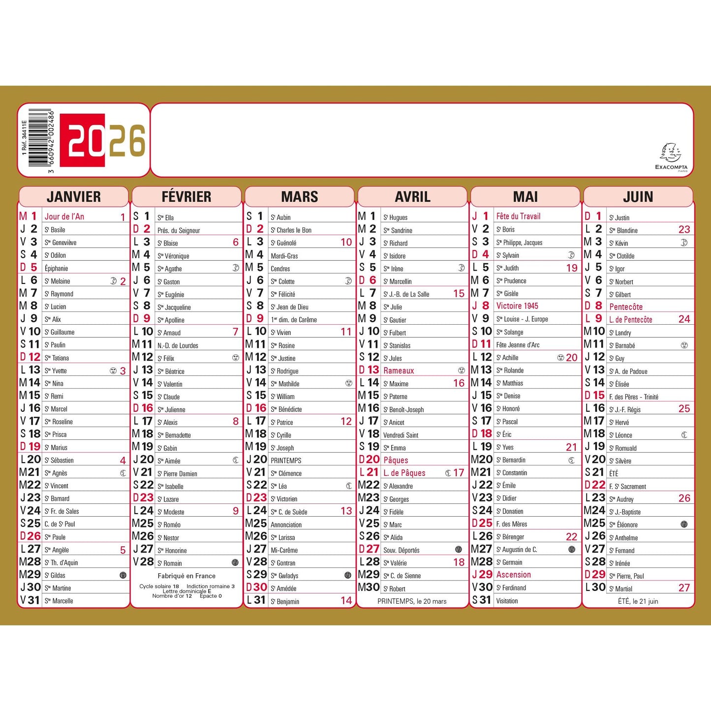 EXA Calendrier Tricolore Neutre 13x17-Calendrier-Exacompta-Papeterie du Dôme