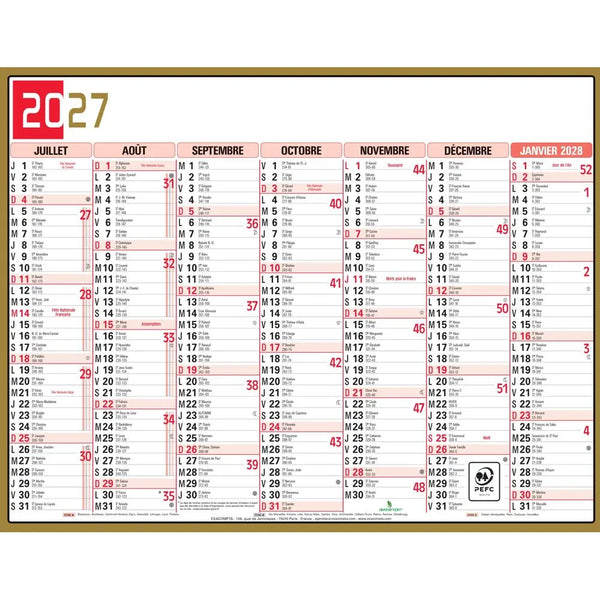 EXA Calendrier Tricolore Neutre 22x29,5-Calendrier-Exacompta-Papeterie du Dôme