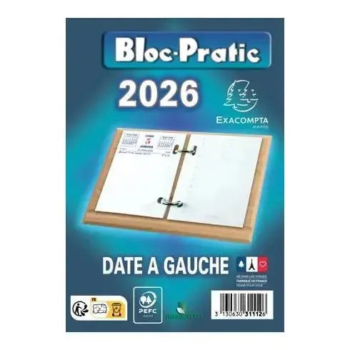 EXA Recharge Bloc-Pratic Date à Gauche-Recharge Agenda-Exacompta-Papeterie du Dôme