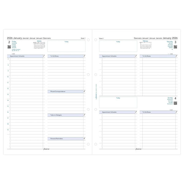 FFX A4 Agenda Business 1Jour/Page 5 Langues avec Heures FILOFAX-Recharge-Filofax-Papeterie du Dôme