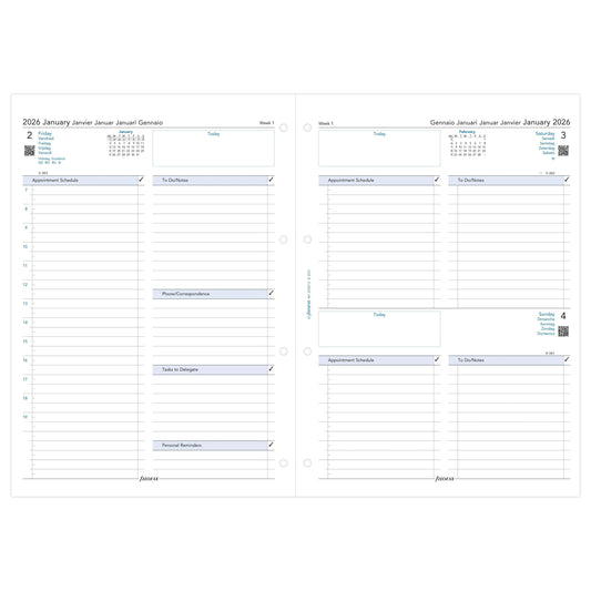 FFX A4 Agenda Business 1Jour/Page 5 Langues avec Heures FILOFAX-Recharge-Filofax-Papeterie du Dôme