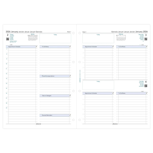 FFX A4 Agenda Business 1Jour/Page 5 Langues avec Heures FILOFAX-Recharge-Filofax-Papeterie du Dôme
