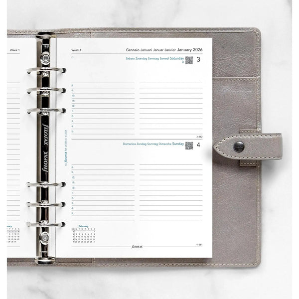 FFX A5 Agenda 1Jour/Page 5 Langues avec Heures FILOFAX-Recharge Agenda-Filofax-Papeterie du Dôme