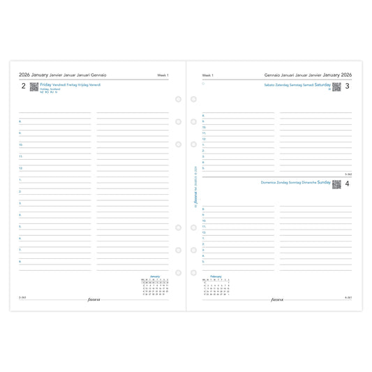 FFX A5 Agenda 1Jour/Page 5 Langues avec Heures FILOFAX-Recharge Agenda-Filofax-Papeterie du Dôme