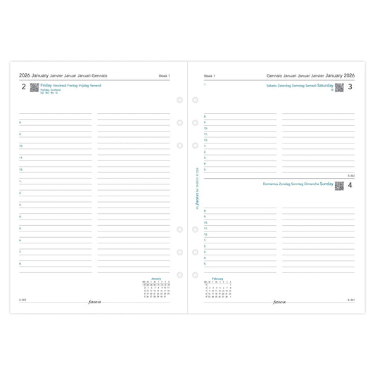 FFX A5 Agenda 1Jour/Page 5 Langues avec Heures FILOFAX-Recharge Agenda-Filofax-Papeterie du Dôme