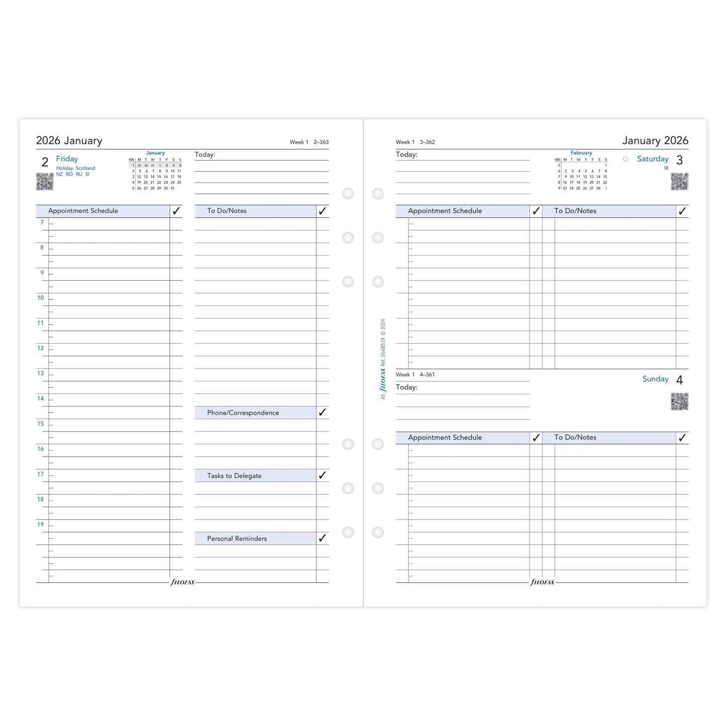 FFX A5 Agenda Business 1 Jour Page GB FILOFAX-Recharge Agenda-Filofax-Papeterie du Dôme