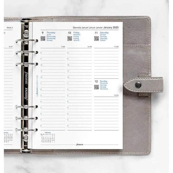 FFX A5 Agenda Semaine/2 Pages Verticale 5 Langues avec Heures FILOFAX-Recharge Agenda-Filofax-Papeterie du Dôme