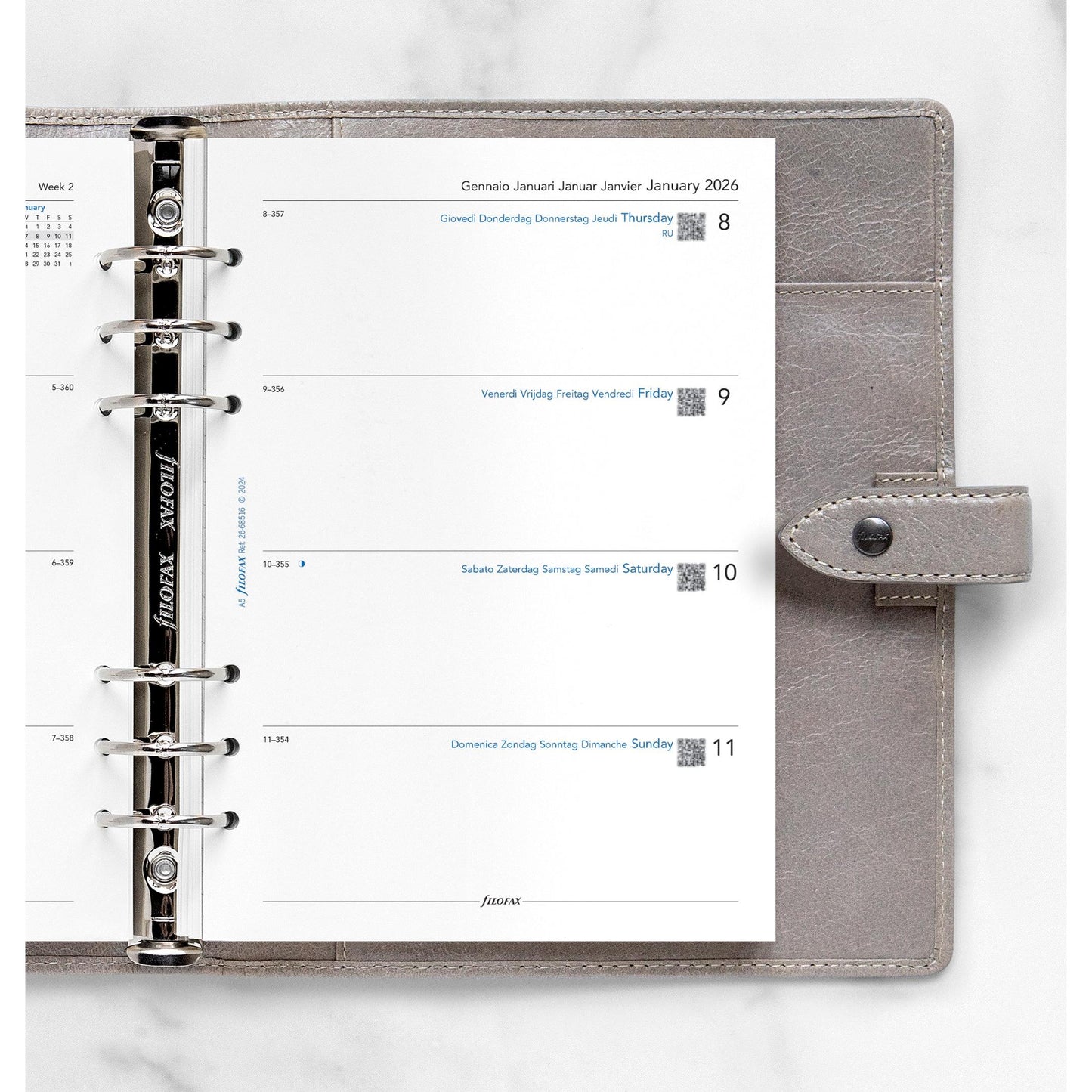 FFX A5 Agenda Semaine/2Pages Horizontal 5 Langues FILOFAX-Recharge Agenda-Filofax-Papeterie du Dôme