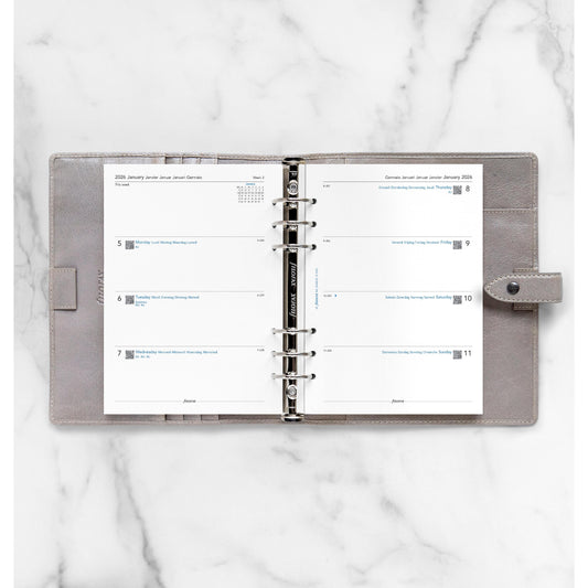 FFX A5 Agenda Semaine/2Pages Horizontal 5 Langues FILOFAX-Recharge Agenda-Filofax-Papeterie du Dôme