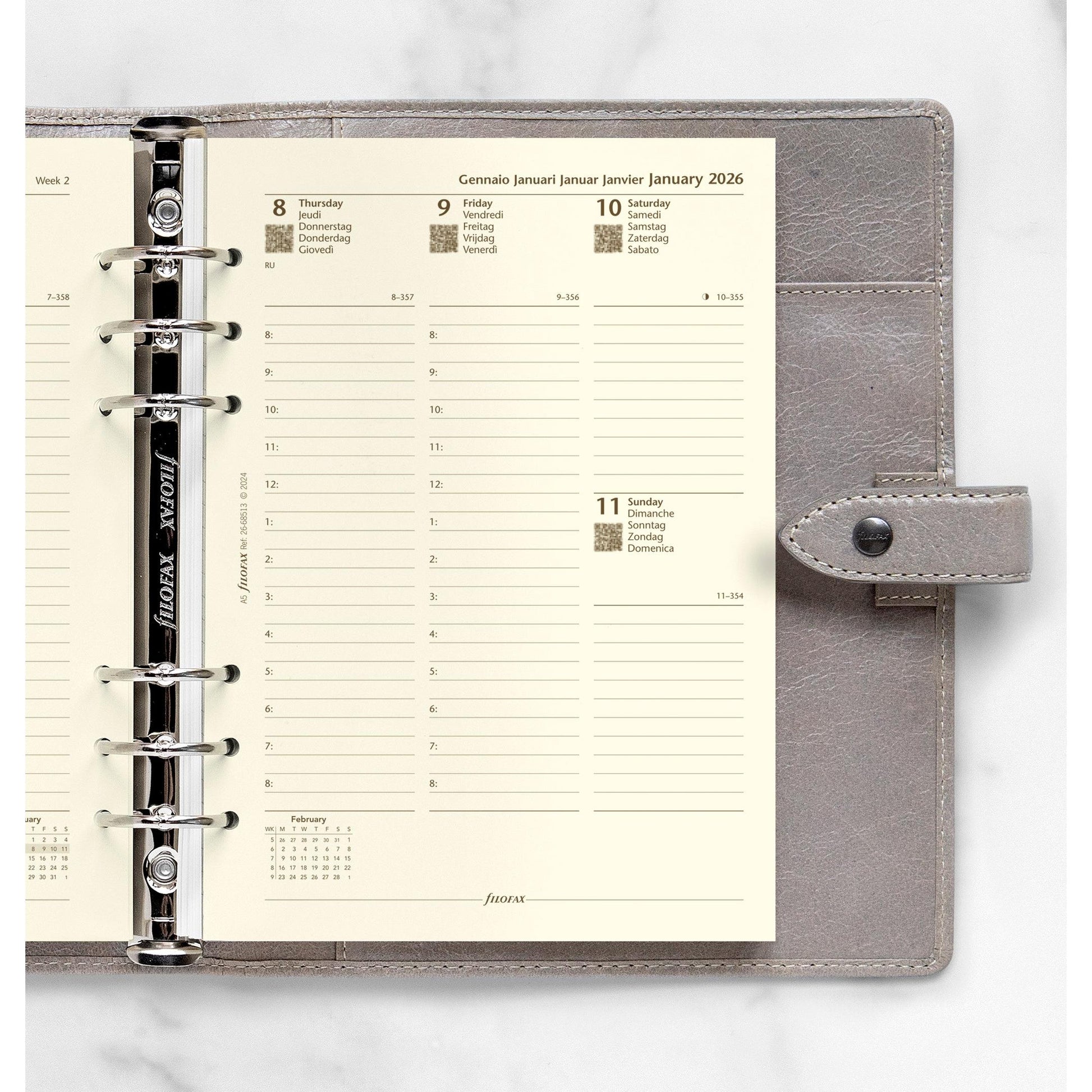 FFX A5 Agenda semaine/2 pages verticale. 5 langues Crème FILOFAX-Recharge Agenda-Filofax-Papeterie du Dôme