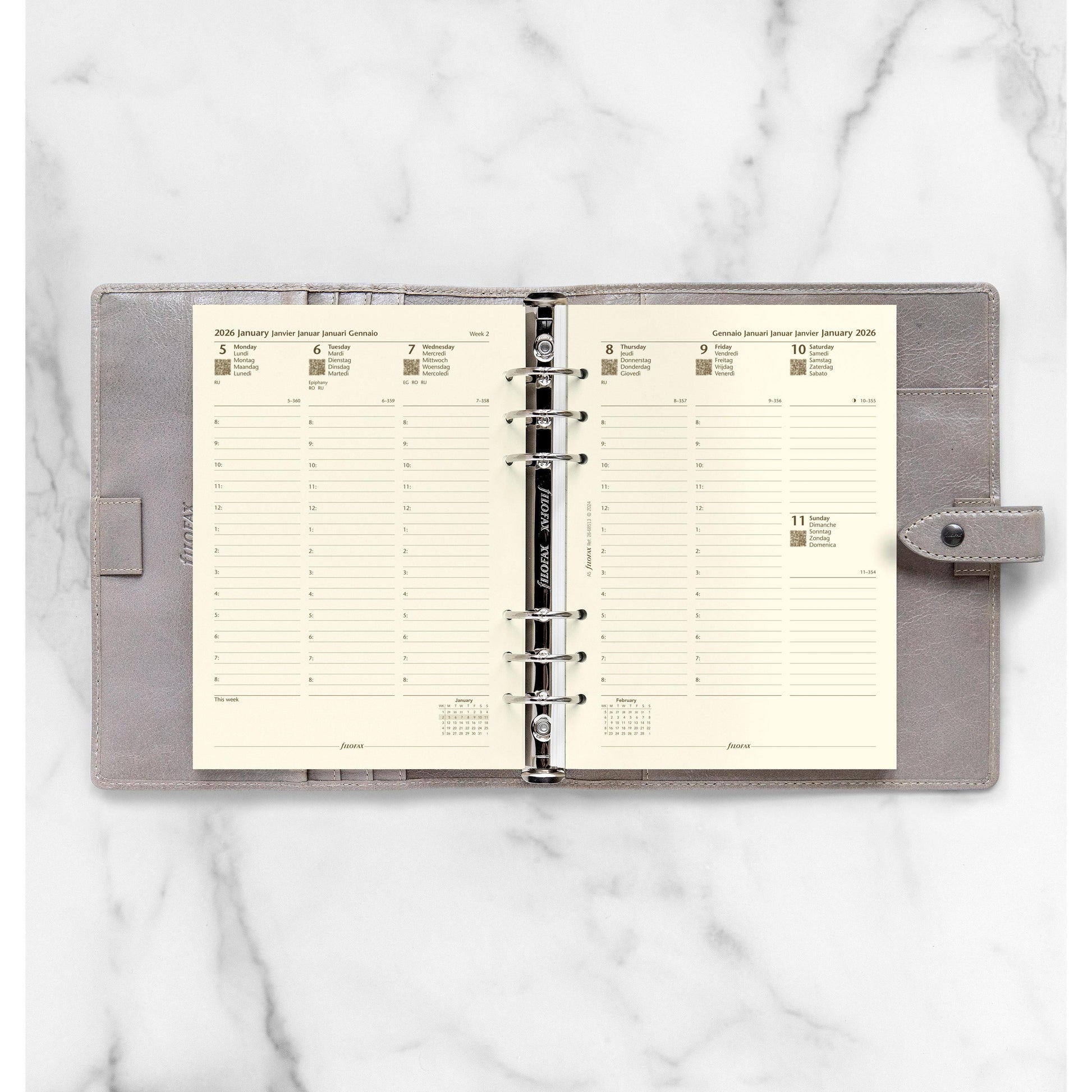 FFX A5 Agenda semaine/2 pages verticale. 5 langues Crème FILOFAX-Recharge Agenda-Filofax-Papeterie du Dôme