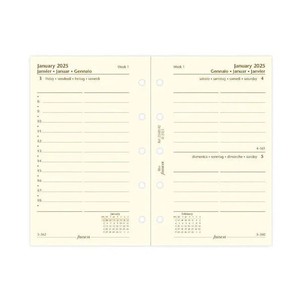 FFX Mini Agenda 1Jour/Page 4Langues Avec Heures Crème FILOFAX-Recharge Agenda-Filofax-Papeterie du Dôme