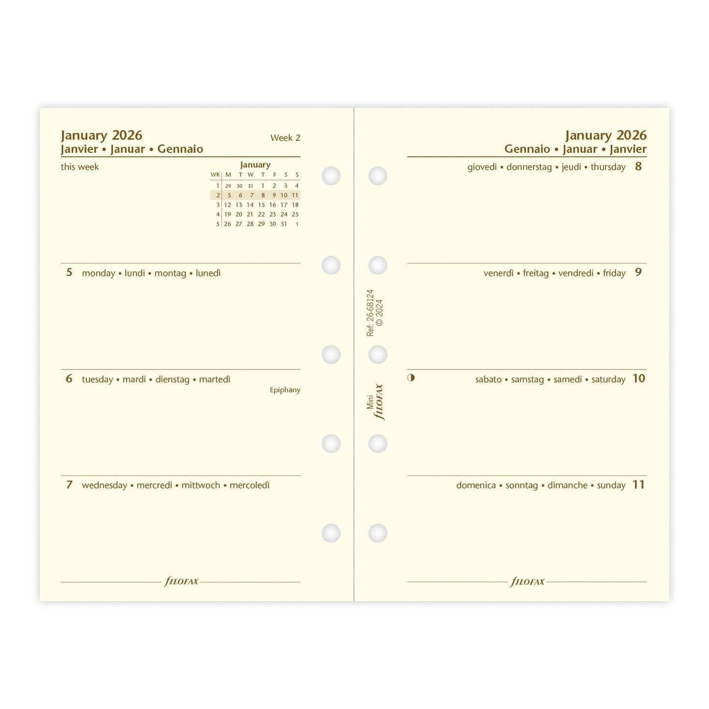 FFX Mini Agenda S/2P Crème 4 Langues FILOFAX-Recharge Agenda-Filofax-Papeterie du Dôme