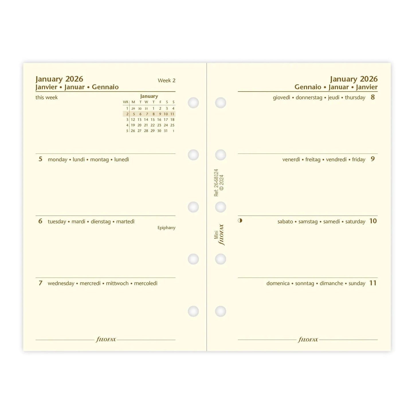 FFX Mini Agenda S/2P Crème 4 Langues FILOFAX-Recharge Agenda-Filofax-Papeterie du Dôme