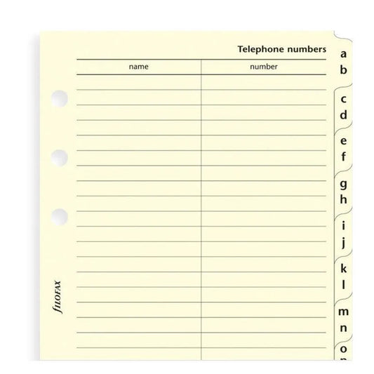 FFX Personal A-Z Slimline Index Creme-Recharge-Filofax-Papeterie du Dôme