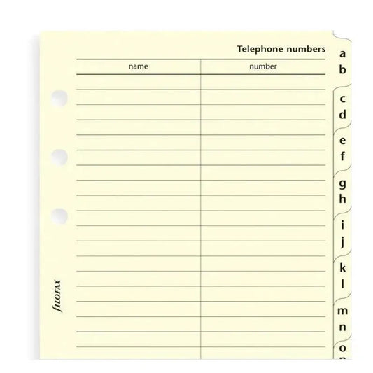 FFX Personal A-Z Slimline Index Creme-Recharge-Filofax-Papeterie du Dôme