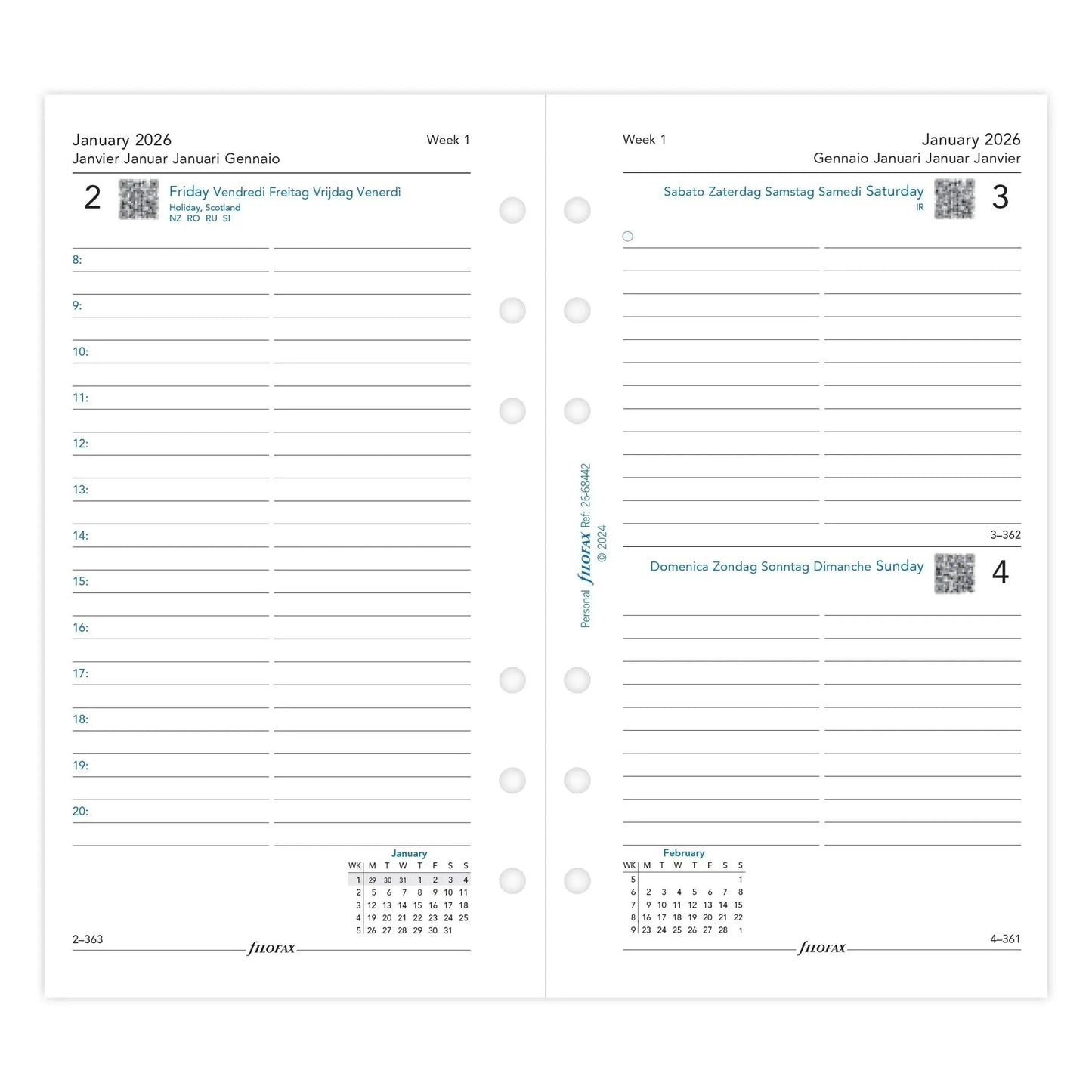FFX Personal Agenda 1Jour/Page 5 Langues FILOFAX-Recharge-Filofax-Papeterie du Dôme
