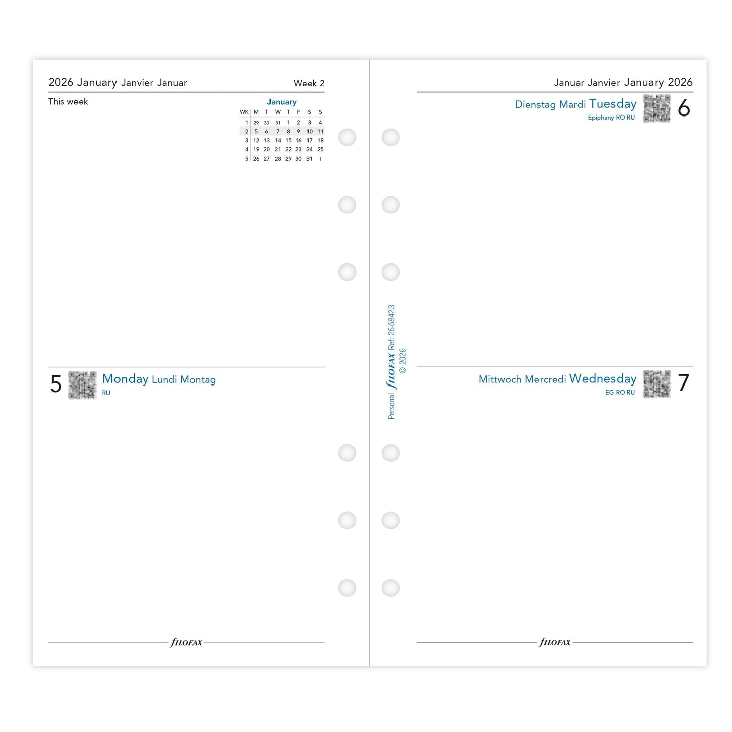 FFX Personal Agenda 2Jours/Page 3 Langues FILOFAX-Recharge-Filofax-Papeterie du Dôme