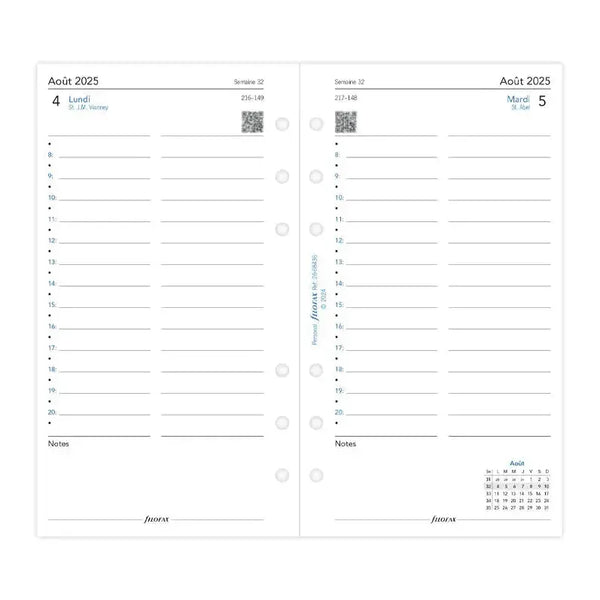 FFX Personal Agenda Août à Juillet 1Jour/Page FILOFAX-Recharge-Filofax-Papeterie du Dôme
