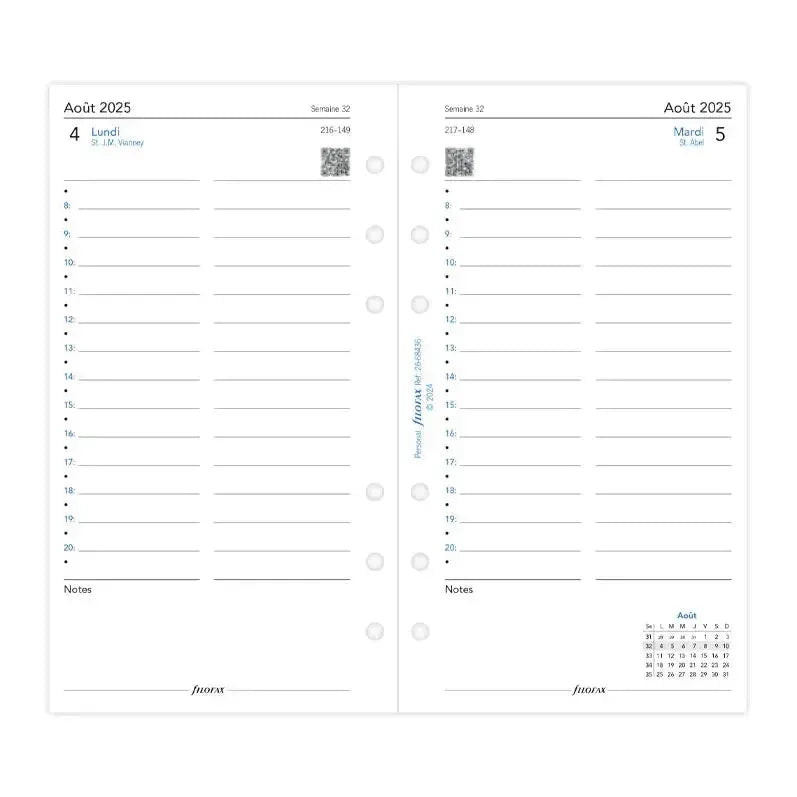 FFX Personal Agenda Août à Juillet 1Jour/Page FILOFAX-Recharge-Filofax-Papeterie du Dôme