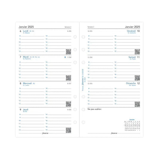 FFX Personal Agenda Semaine/2 Pages Horizontal avec Heures FR FILOFAX-Recharge-Filofax-Papeterie du Dôme