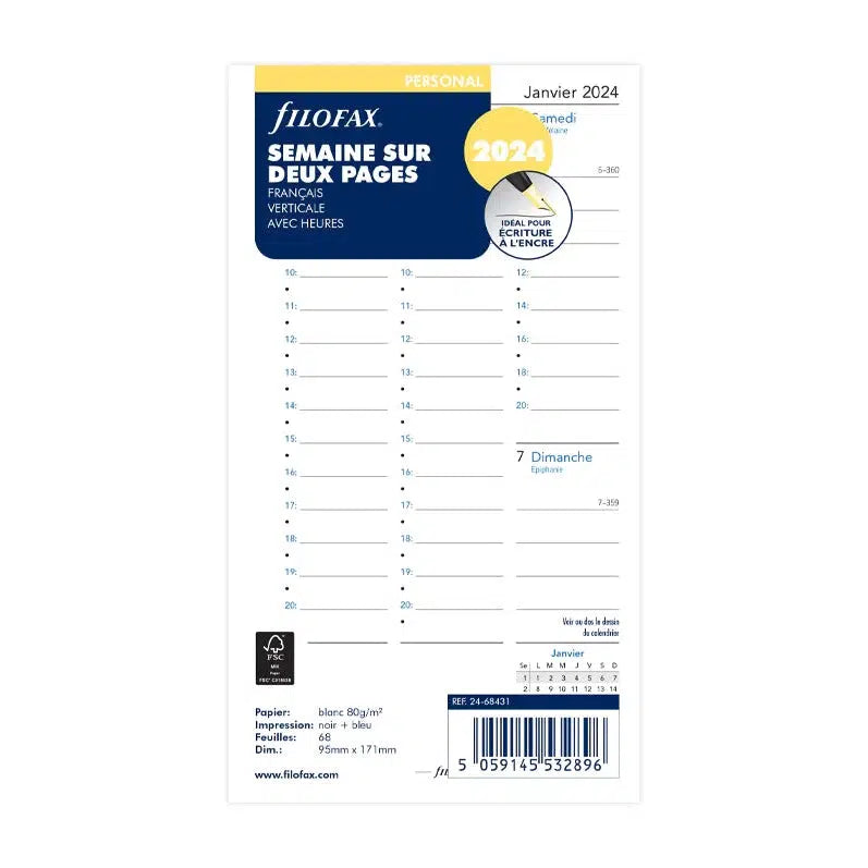 FFX Personal Semaine/2 Pages Vertical FR-Recharge-Filofax-2024-Papeterie du Dôme