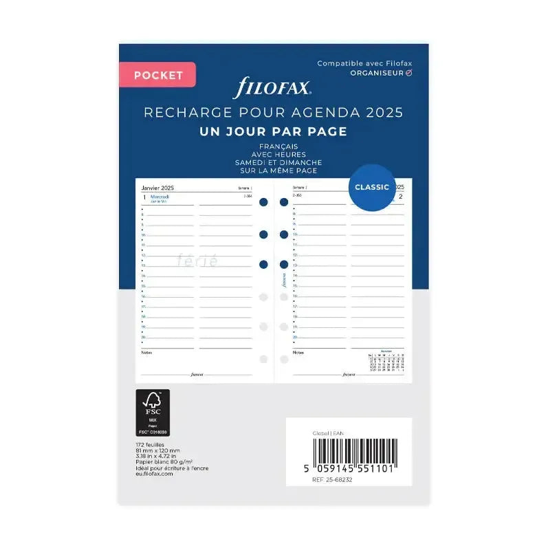 FFX Pocket Agenda 1 jour/page FILOFAX-Recharge-Filofax-2026-Papeterie du Dôme