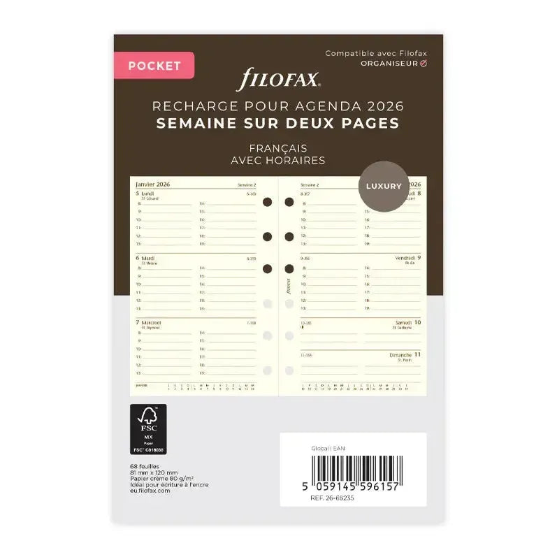 FFX Pocket Agenda Semaine/2Pages FR Crème FILOFAX-Recharge-Filofax-2026-Papeterie du Dôme