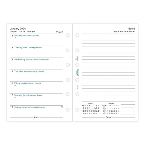 FFX Pocket Agenda semaine/1page + Notes 4 langues sans heures-Recharge Agenda-Filofax-Papeterie du Dôme