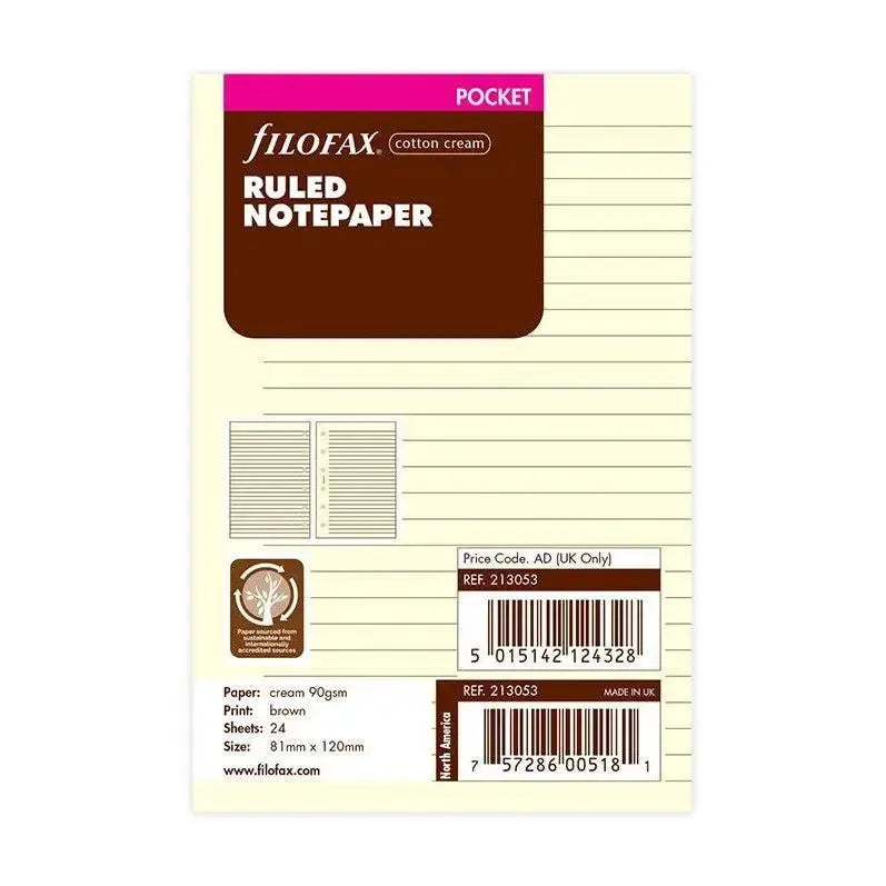 FFX Pocket Recharge Feuilles Lignées Crème-Filofax-Papeterie du Dôme