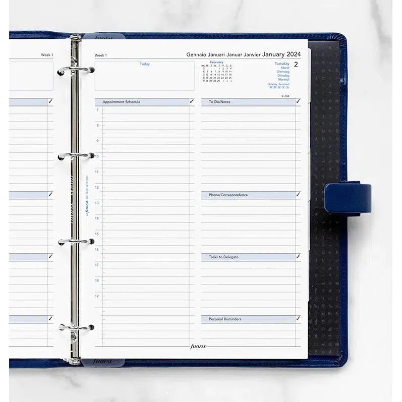 FFX Recharge A4 Business 1Jour/Page 5 Langues avec Heures-Recharge-Filofax-Papeterie du Dôme