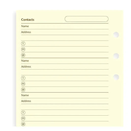 FFX Recharge Personal Nom/Adresse/Téléphone Crème-Autres Recharges Agenda-Filofax-Papeterie du Dôme