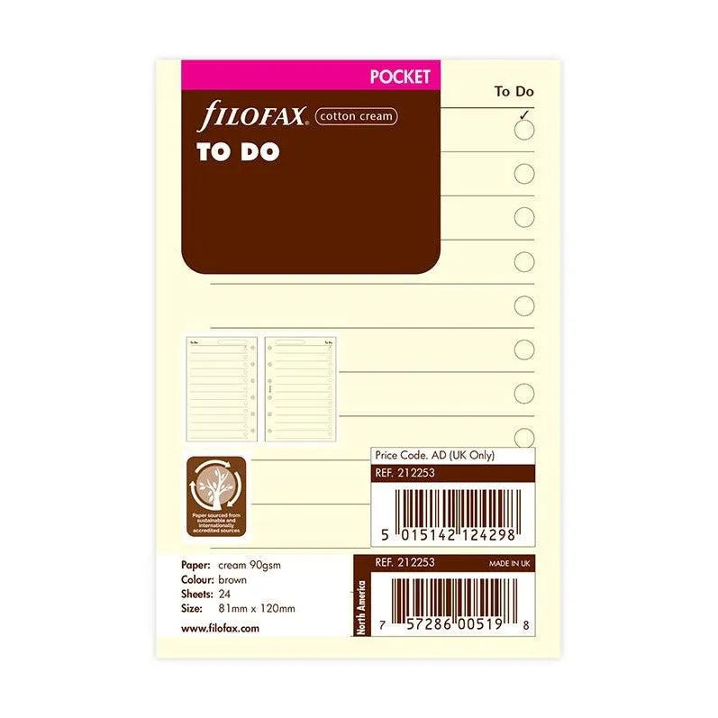 FFX Recharge Pocket Cream To Do-Autres Recharges Agenda-Filofax-Papeterie du Dôme