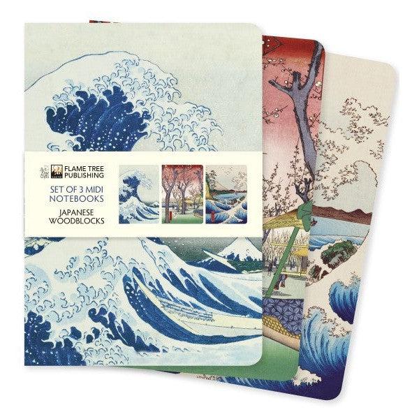 FLT Set 3 Carnets Midi-Carnet-Flame Tree Publishing-Japanese Woodblocks-Blanc-Papeterie du Dôme