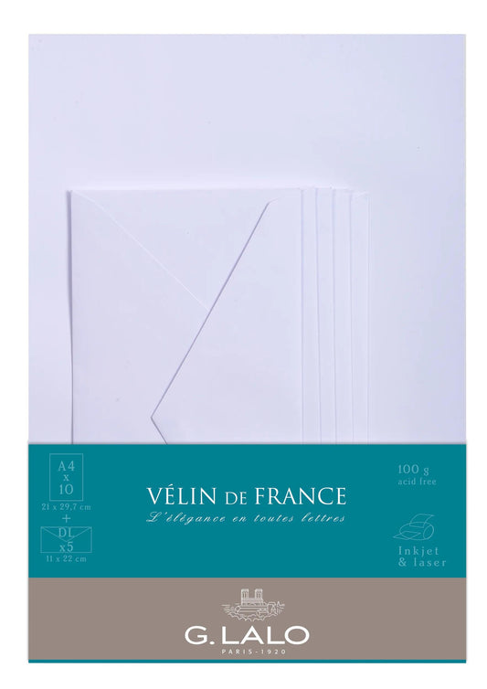 LALO Ensemble 10 Feuilles A4 et 5 Enveloppes Vélin de France-Correspondance-Lalo-Papeterie du Dôme