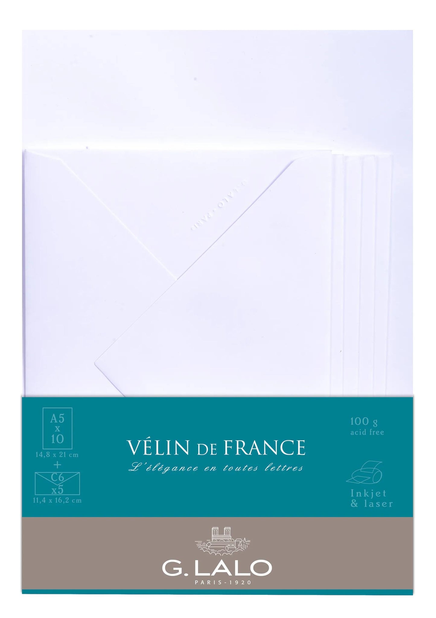 LALO Ensemble 10 Feuilles A5 et 5 Enveloppes Vélin de France-Correspondance-Lalo-Papeterie du Dôme
